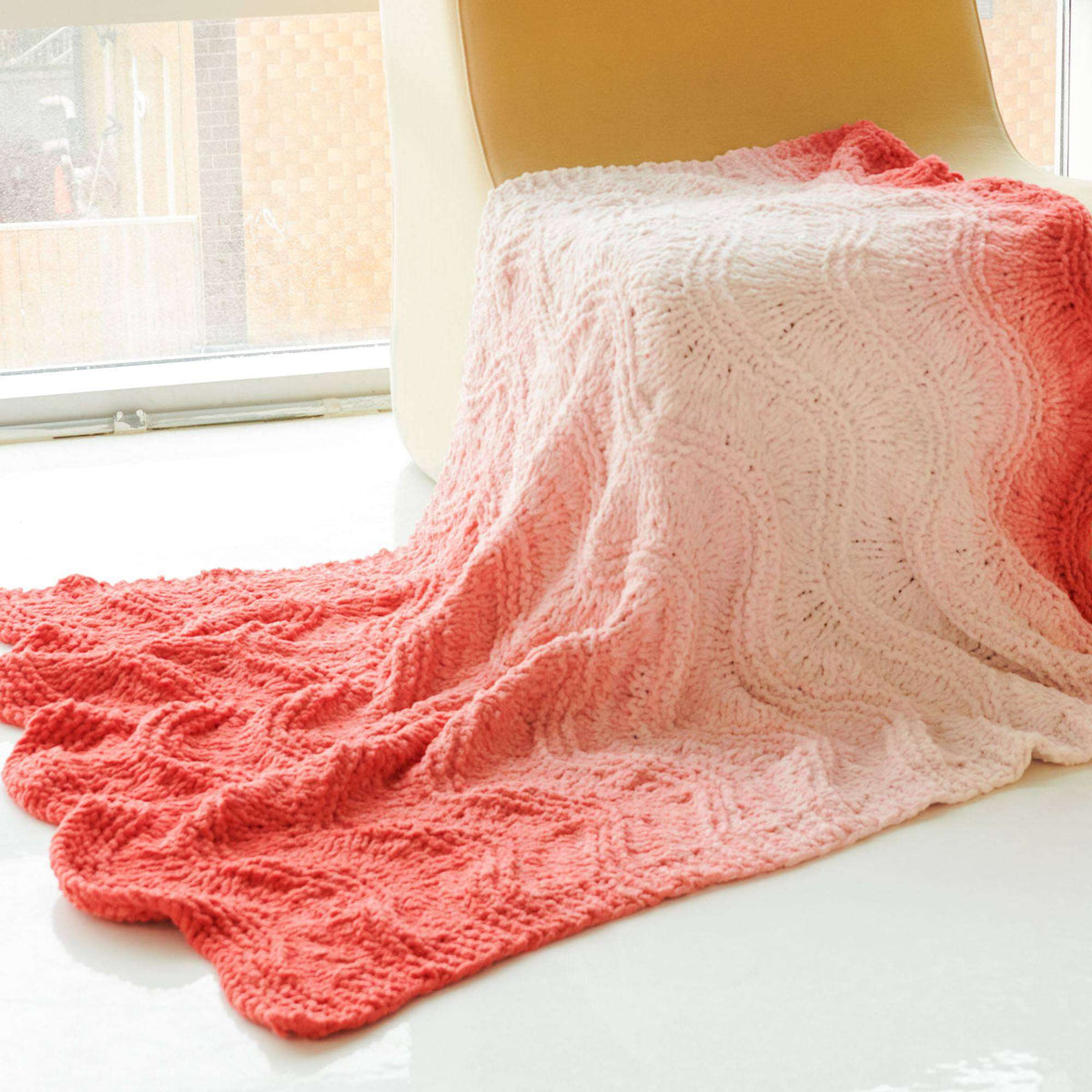 Knit Blanket made in Bernat Blanket Perfect Phasing Yarn