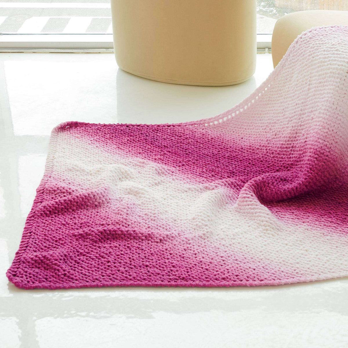 Knit Blanket made in Bernat Blanket Perfect Phasing yarn