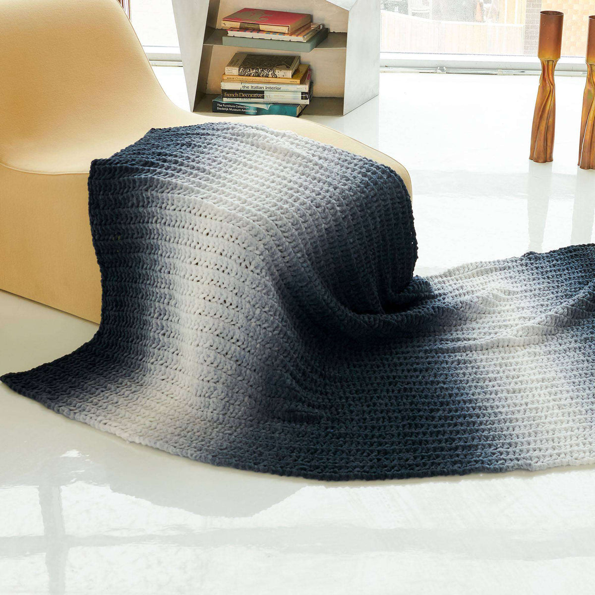 Knit Blanket made in Bernat Blanket Perfect Phasing yarn