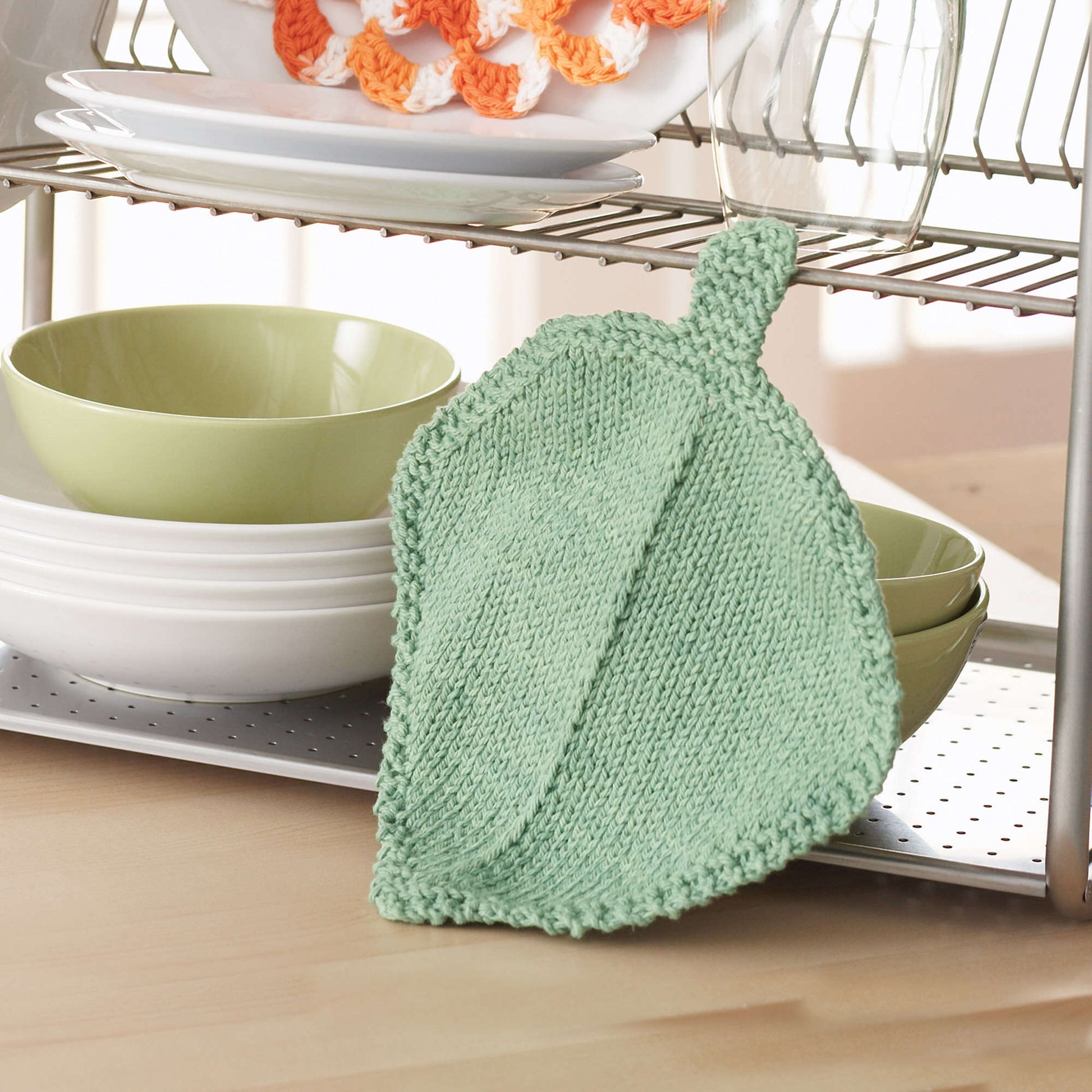 Free Bernat Knit Garden Leaf Dishcloth Pattern