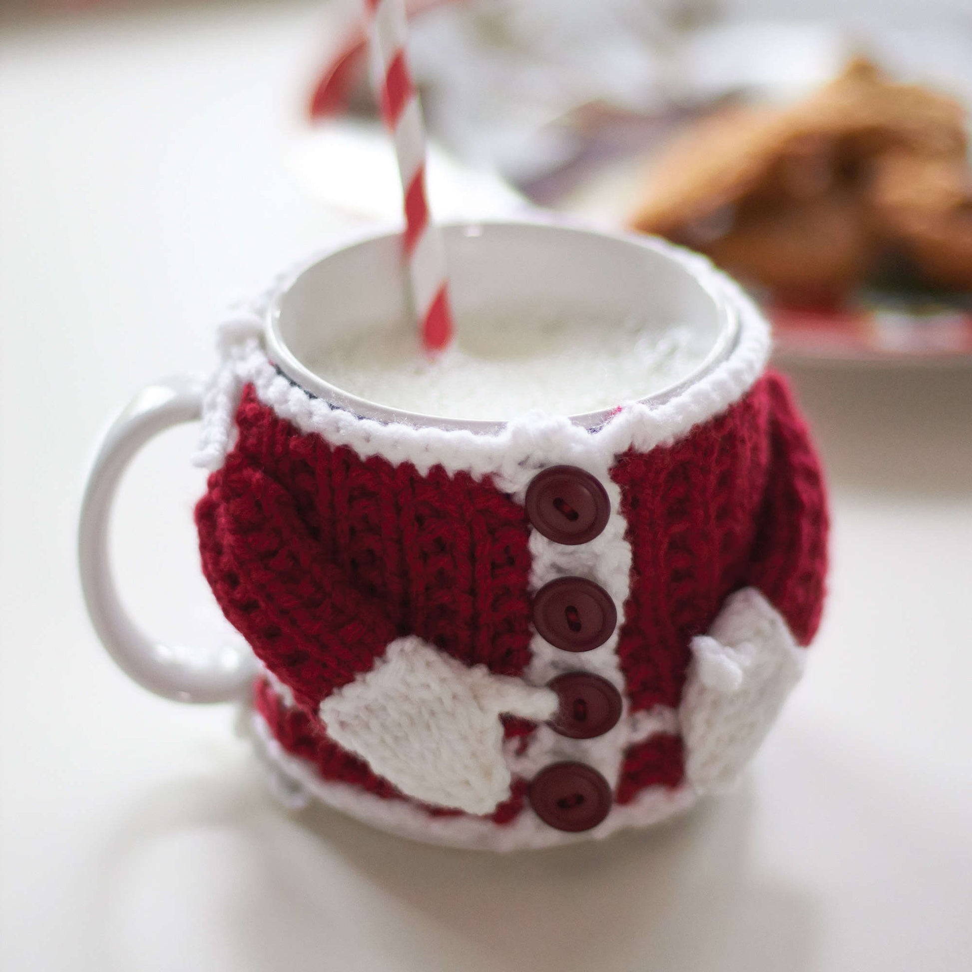 Free Bernat Knit Santa's Mug Cozy Pattern