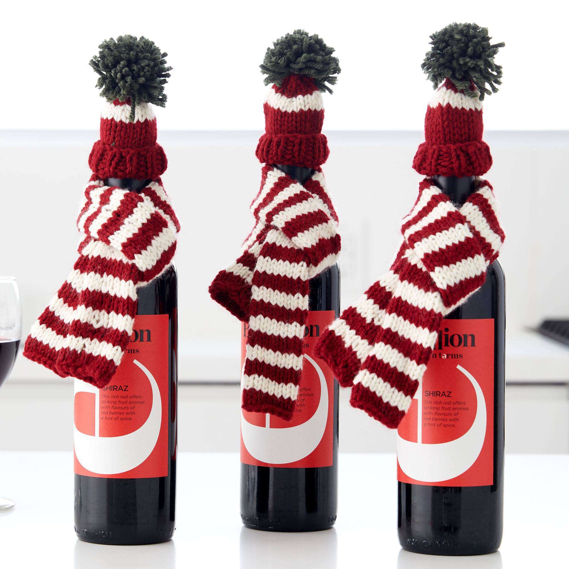 Bernat Knit Toque And Scarf Bottle Toppers Knit Holiday made in Bernat Super Value yarn