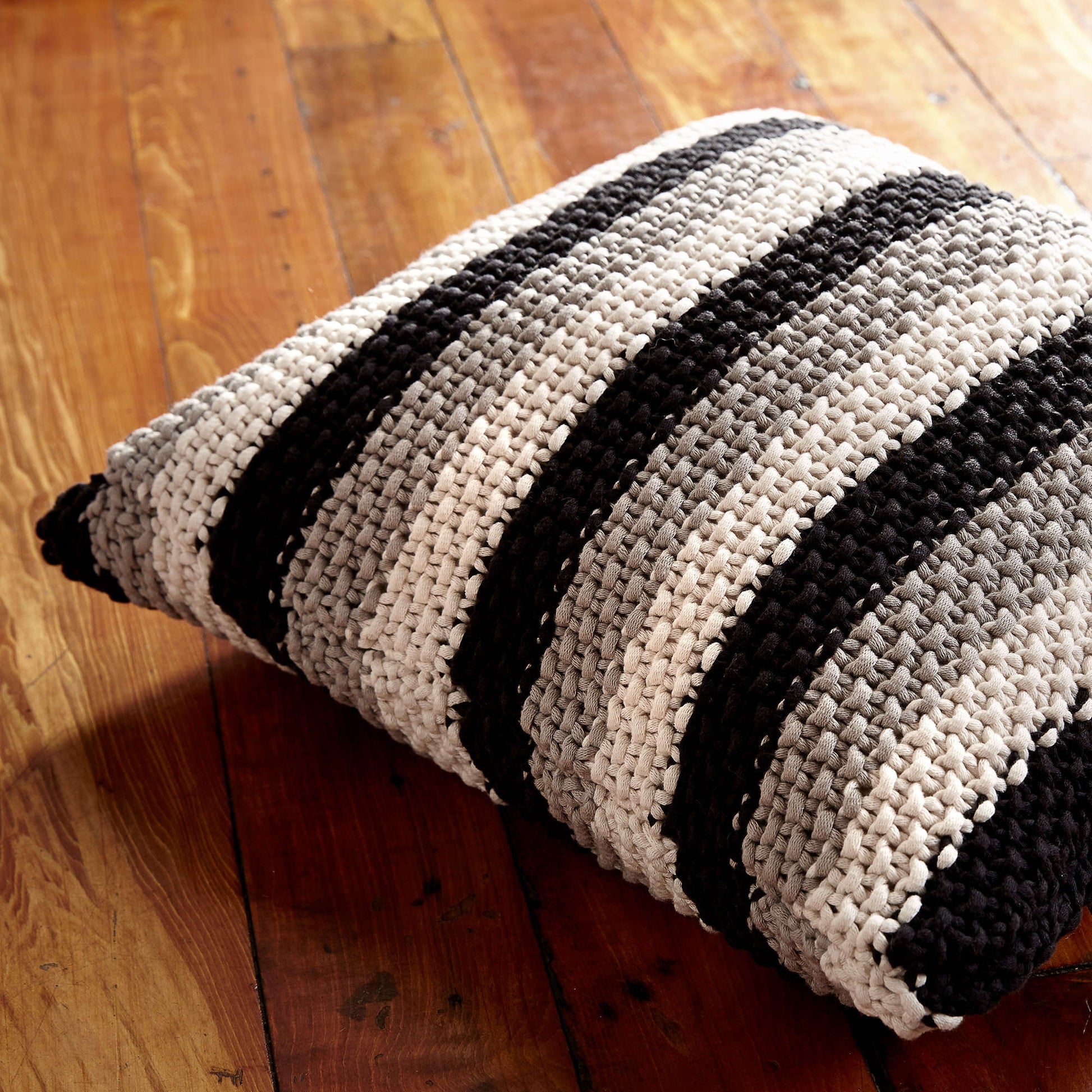 Bernat Stepping Stripes Pillow Knit Pillow made in Bernat Maker Home Dec yarn