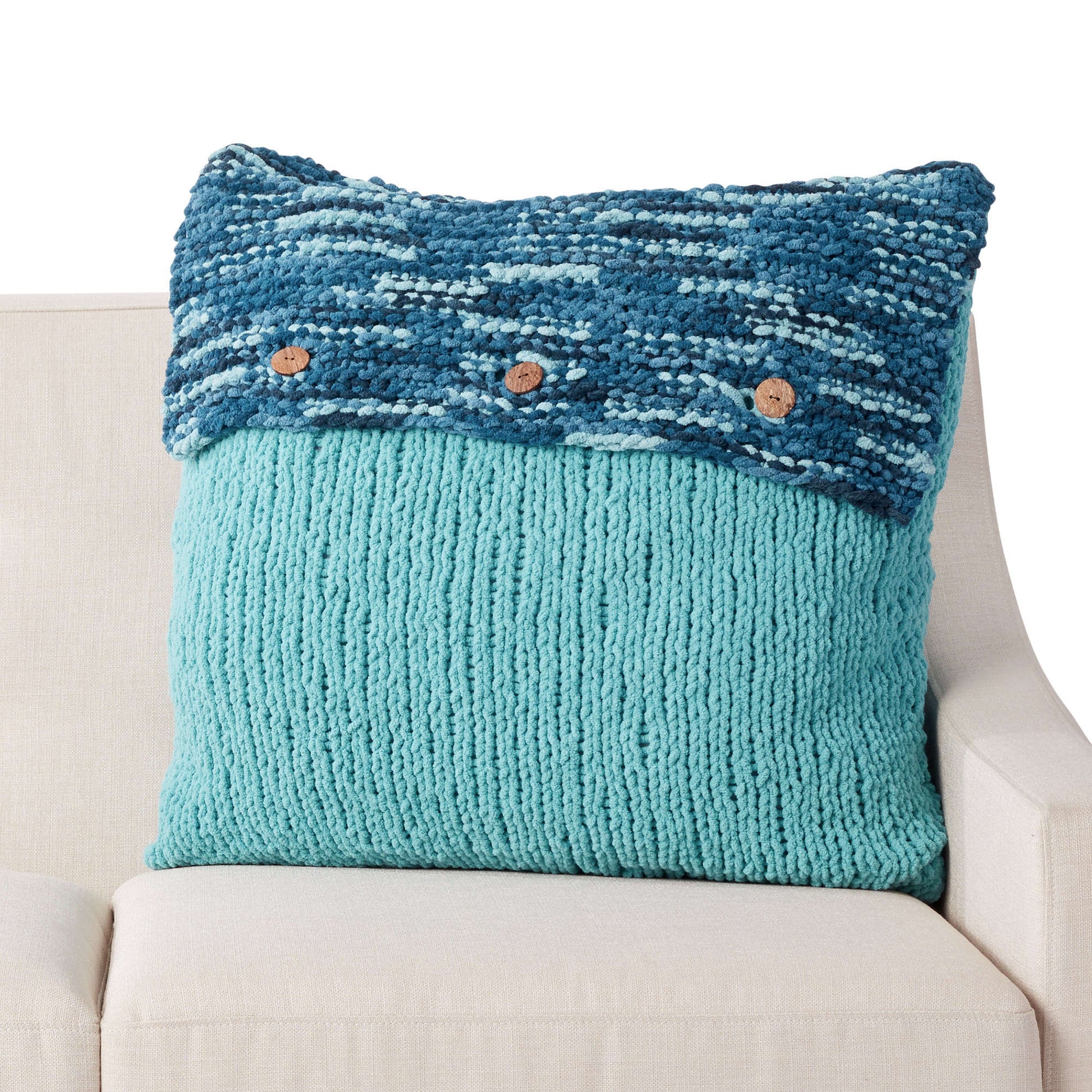 Free Bernat Button Up Knit Pillow Pattern