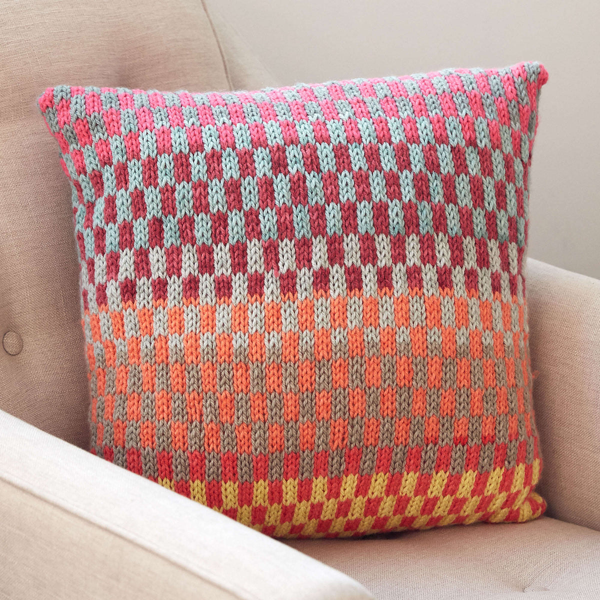 Knit Pillow made in Bernat Pop! yarn
