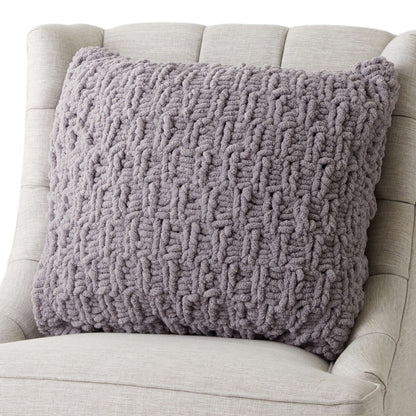 Bernat Rambling Knit Cushion Knit Pillow made in Bernat Blanket Extra yarn
