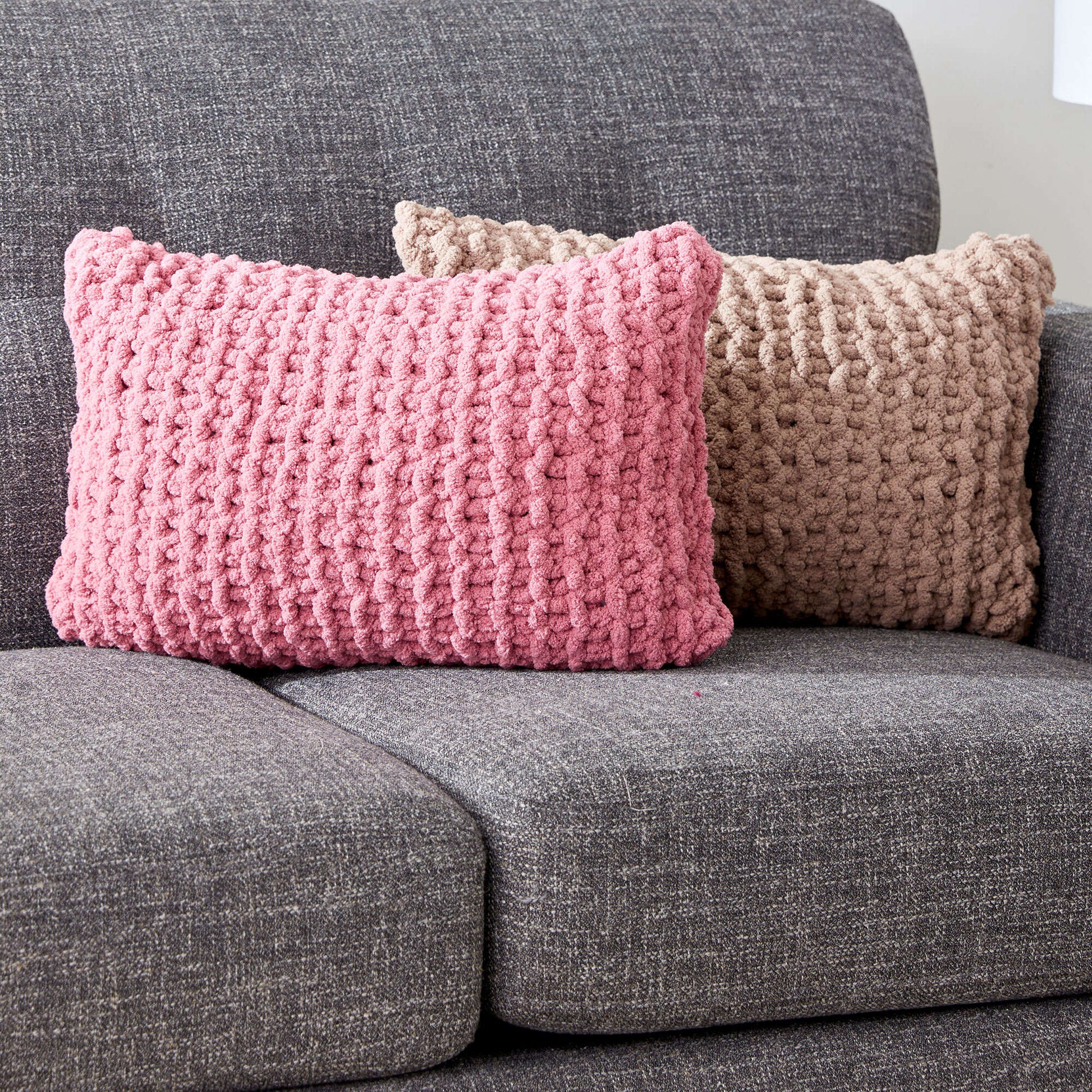 Free Bernat Garter Stripe Duo Knit Pillows Pattern