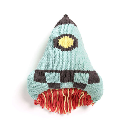 Bernat Knit Rocket Ship Pillow Knit Pillow made in Bernat Baby Blanket Sparkle yarn