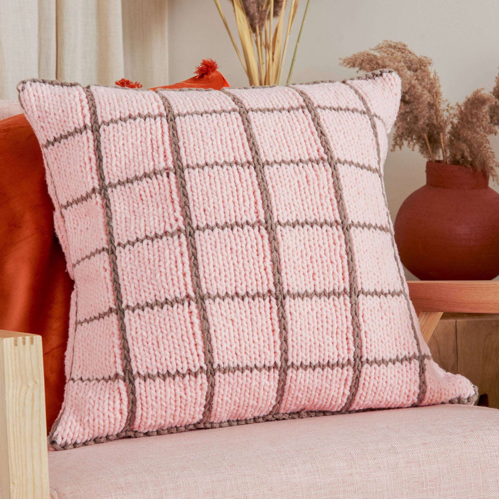 Free Easy Bernat Windowpane Pillow Knitting Pattern | Yarnspirations