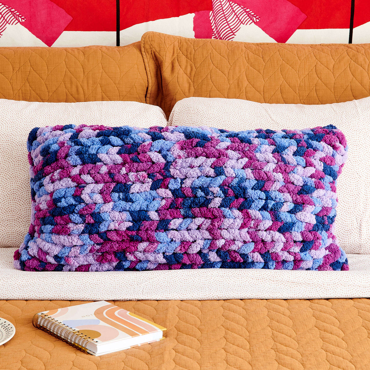 Net Pillow Pattern Free Beginner Bernat Table Knit Lumbar Pillow Cover Craft Pattern ...