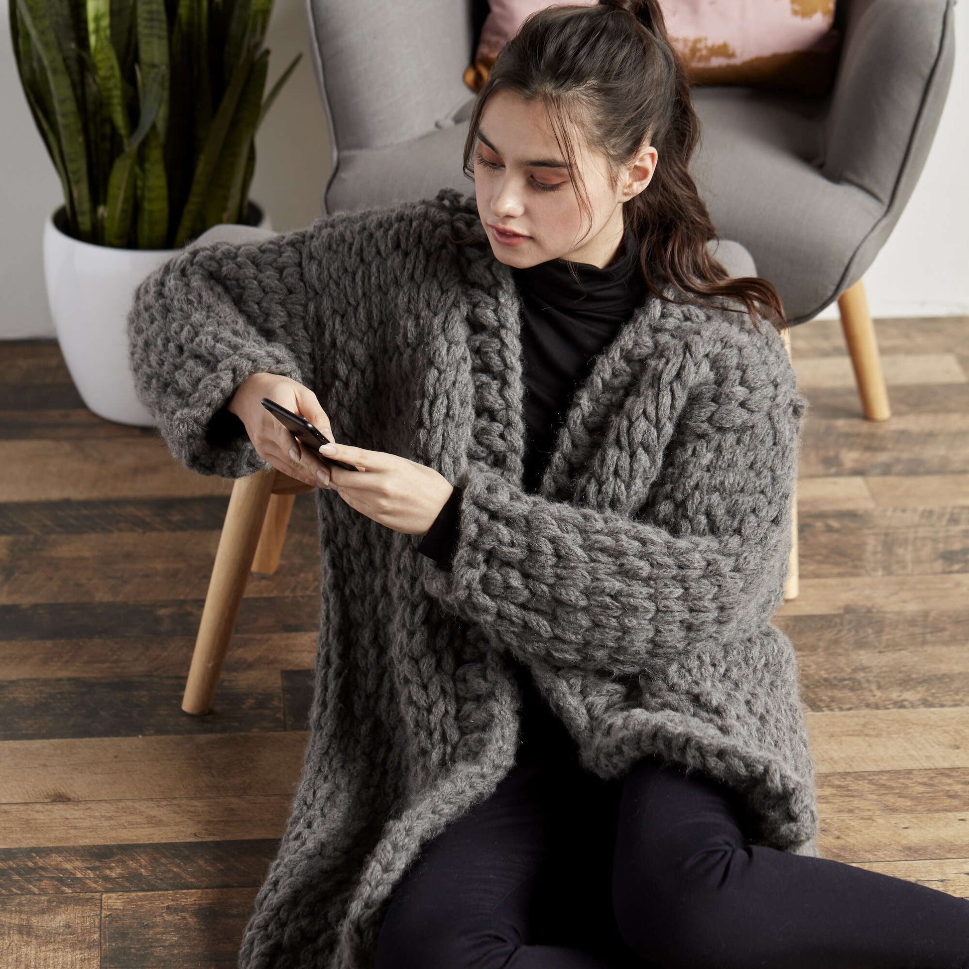 Free Bernat Alize EZ Cozy Cardigan Craft Pattern | Yarnspirations