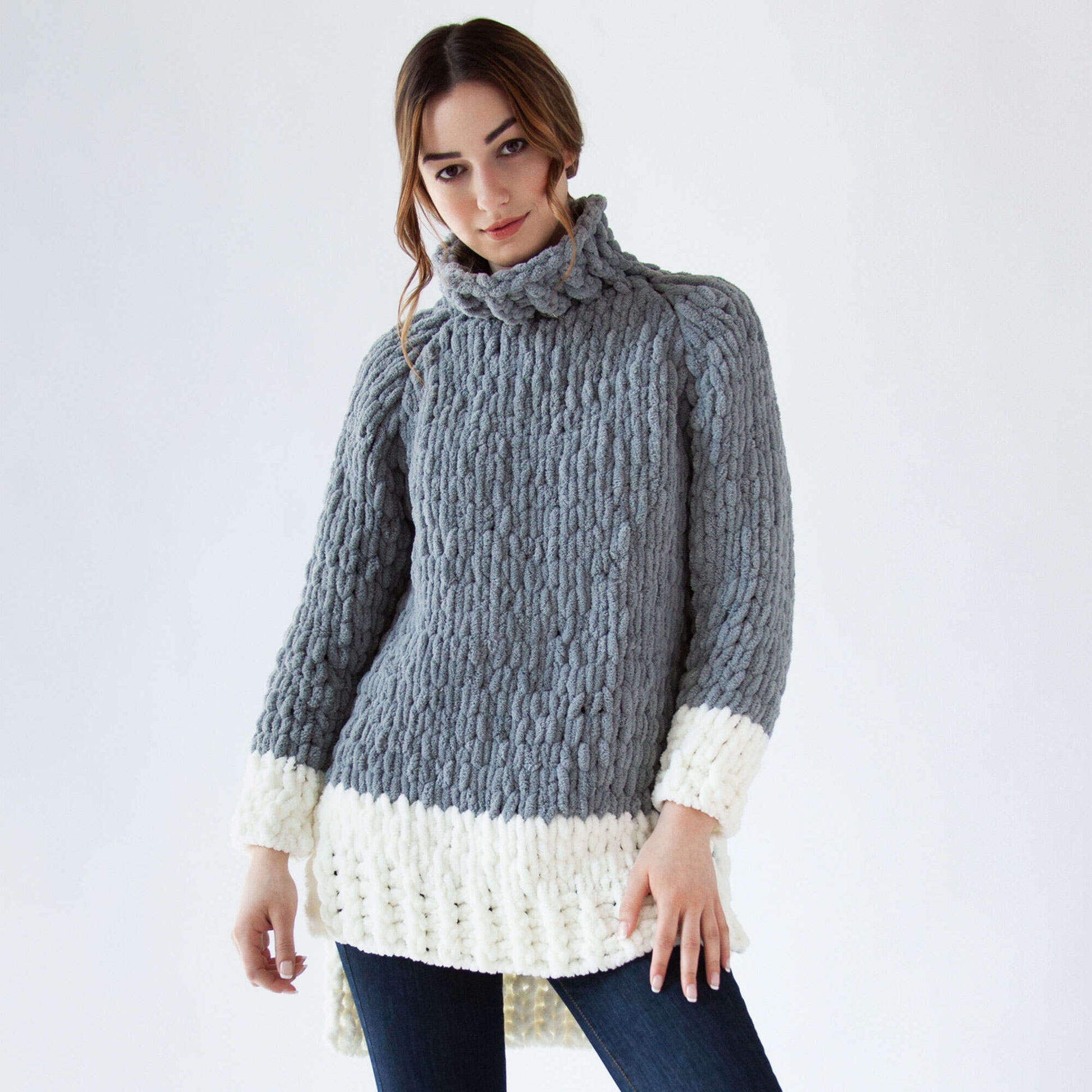 Free Bernat Alize EZ Cowl Neck Sweater Craft Pattern