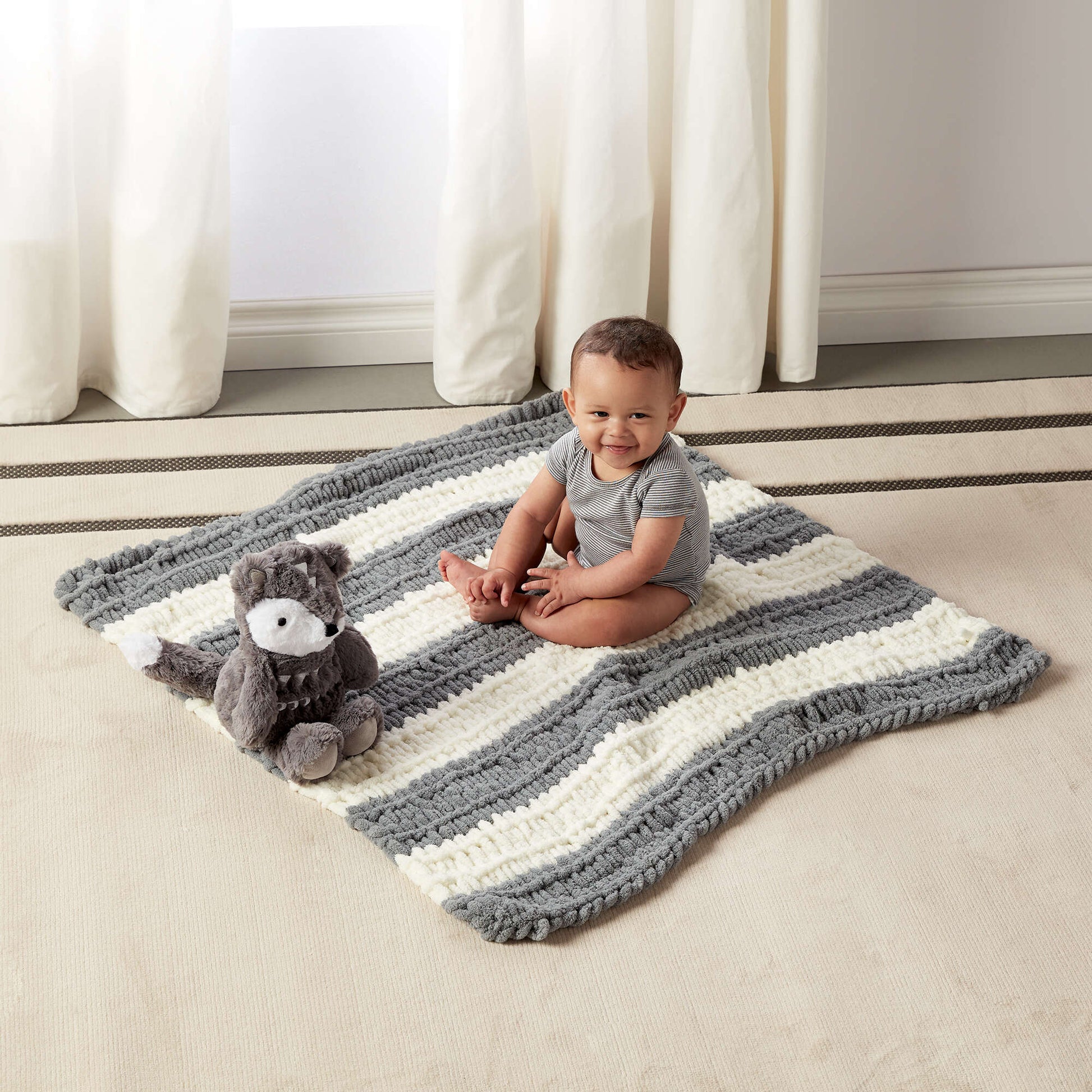 Free Bernat Alize Speedy Stripes EZ Baby Blanket Craft Pattern