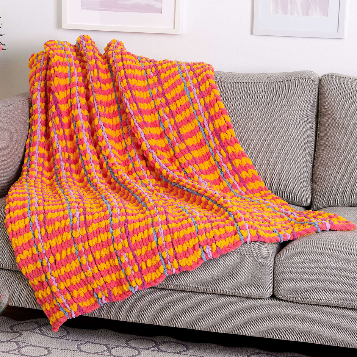 Craft Blanket made in Bernat Blanket EZ Stripes yarn