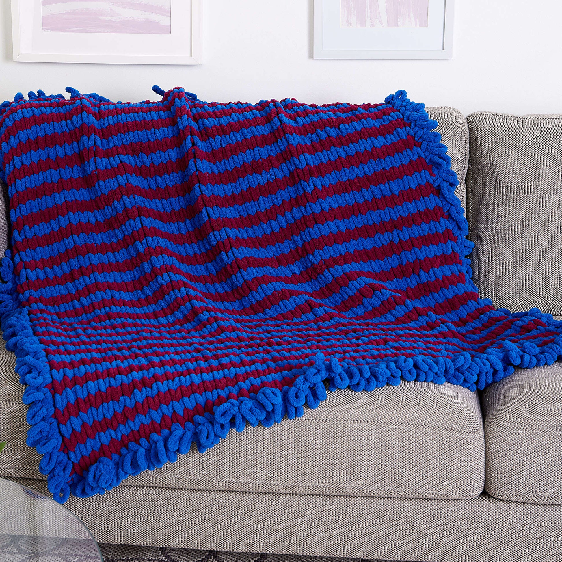 Free Bernat Craft EZ Stripes & Loopy Edge Blanket Pattern