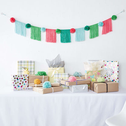 Bernat Fringe & Pompom Bunting Craft Interior Décor made in Bernat Softee Baby Chunky yarn