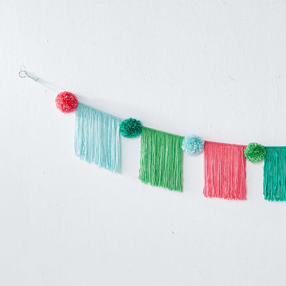 Bernat Craft Fringe & Pompom Bunting Craft Interior Décor made in Bernat Softee Baby Chunky yarn