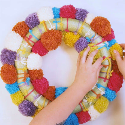 Bernat Craft Pompom Party Wreath Craft Interior Décor made in Bernat Softee Chunky yarn