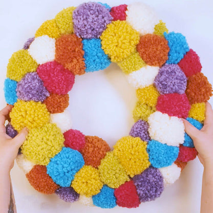Bernat Craft Pompom Party Wreath Craft Interior Décor made in Bernat Softee Chunky yarn