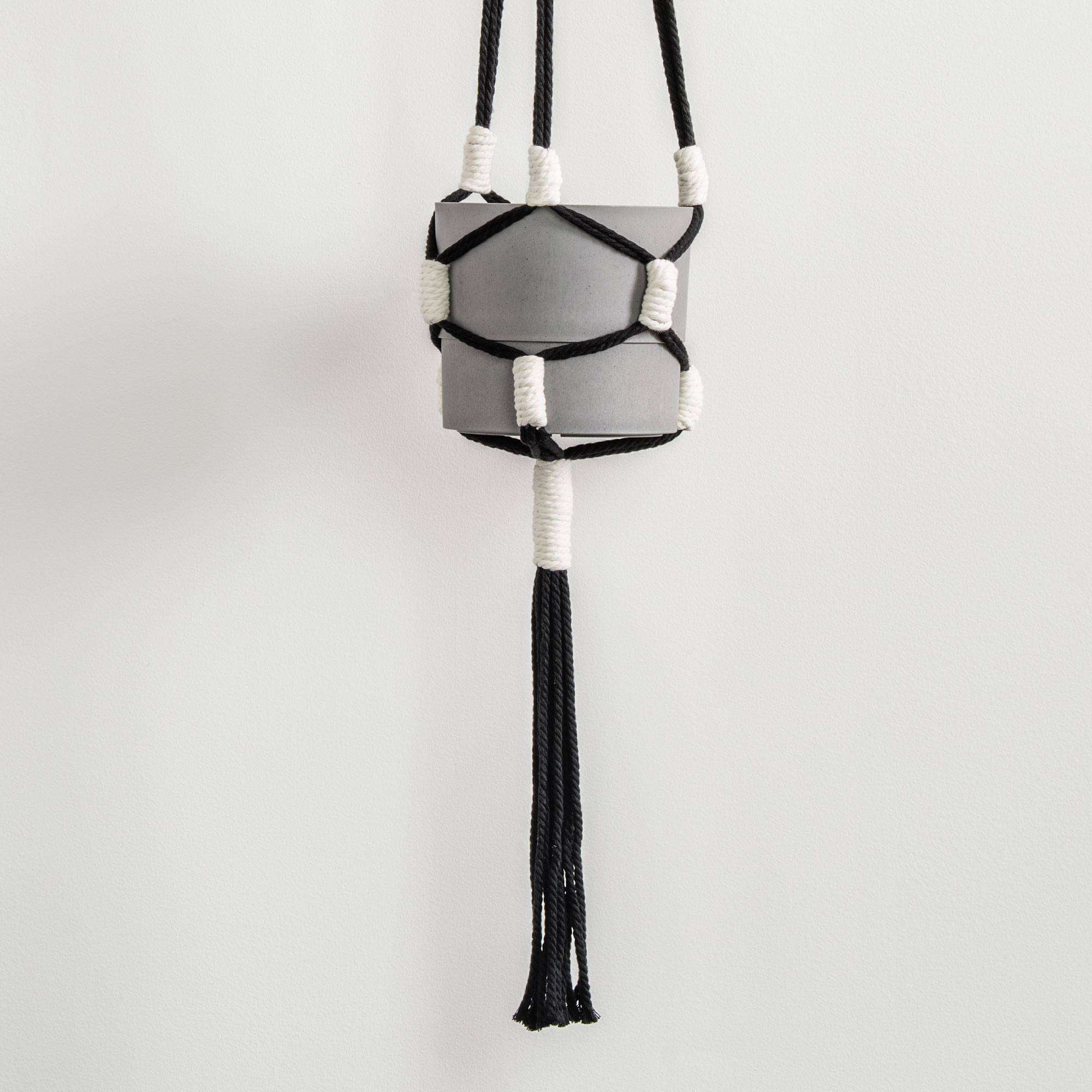 black and white macrame plant hanger Free Beginner Bernat Macrame Color Block Plant Hanger Craft Pattern