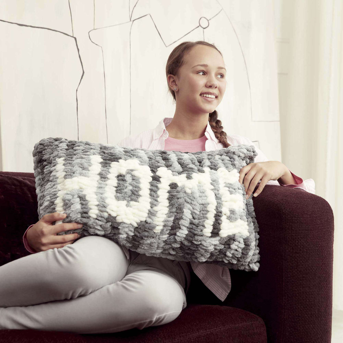 Craft Pillow made in Bernat Blanket-EZ yarn