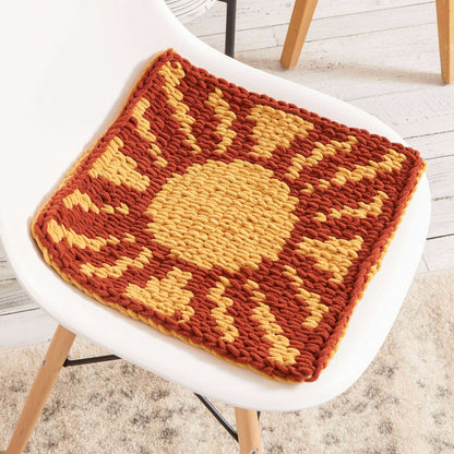 Bernat Craft EZ Graph It Sunshine Chair Pad Craft Pillow made in Bernat Alize Blanket EZ Graph It yarn