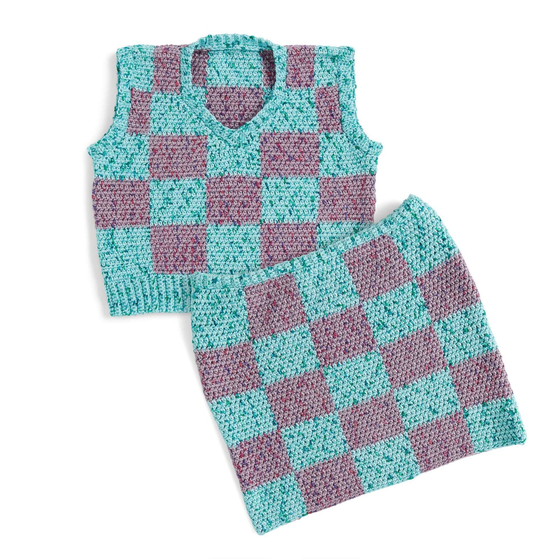 Free Caron Crochet Check Me Out Vest & Skirt Pattern