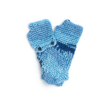 Caron Crochet Cozy Posy Fingerless Gloves Saturday Blue Jeans