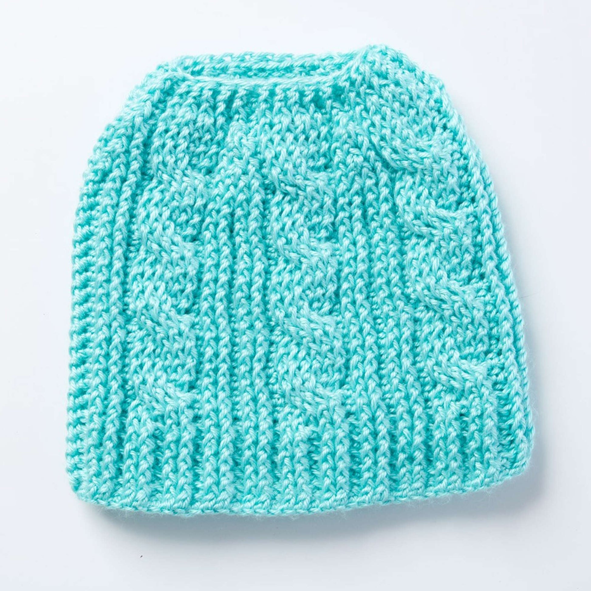 Free Caron Twist Stitch Messy Bun Crochet Hat Pattern