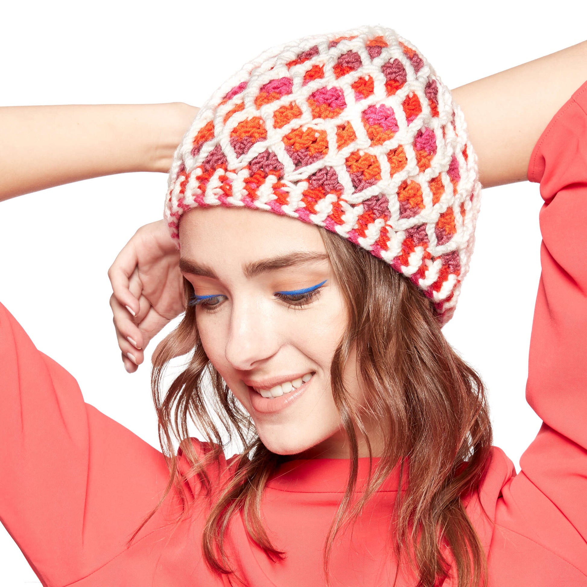 Free Caron X Pantone Honeycomb Crochet Hat Pattern