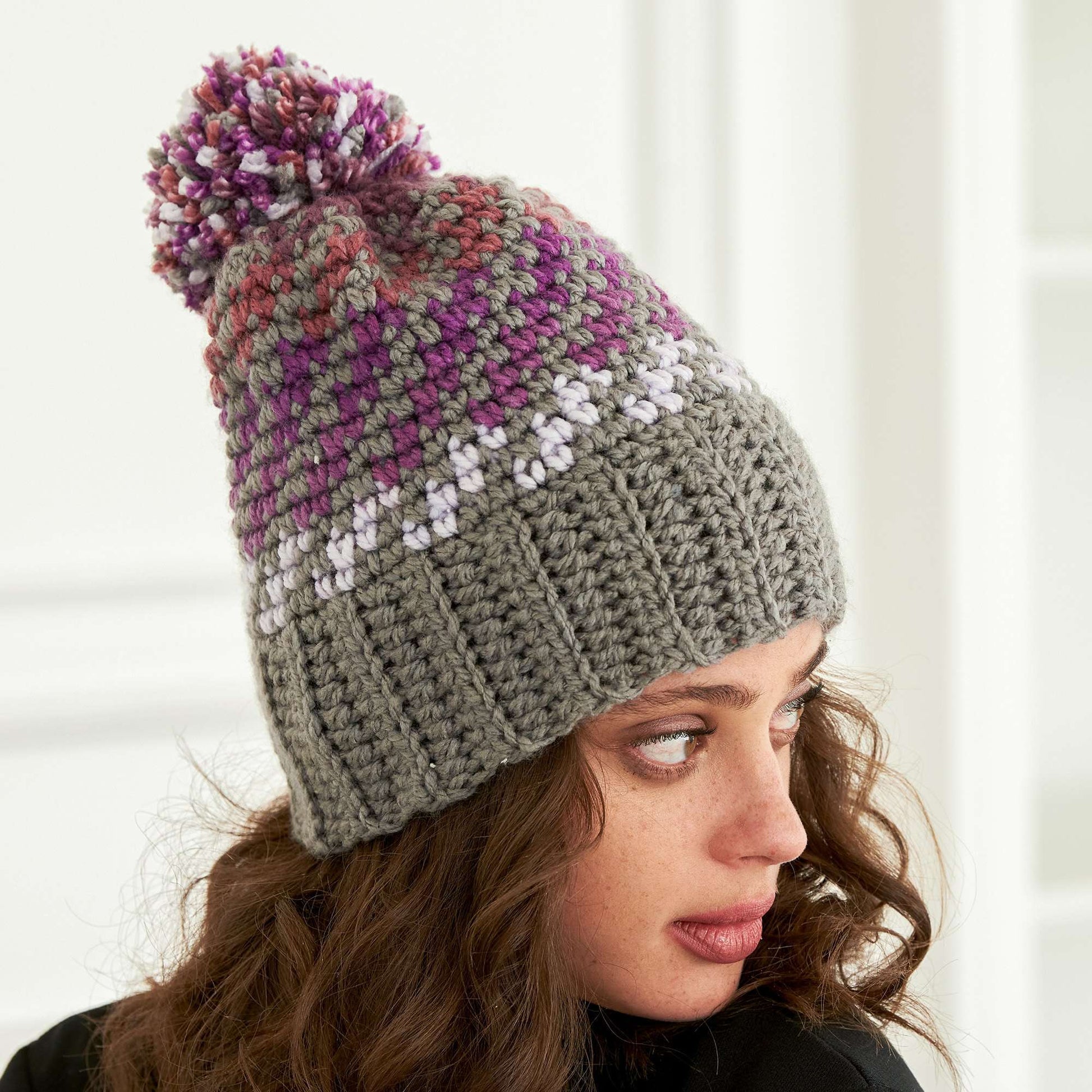 Free Caron Crochet Spiral Striped Hat Pattern