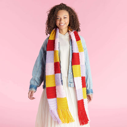 Caron Colorful Blocks Crochet Scarf Single Size