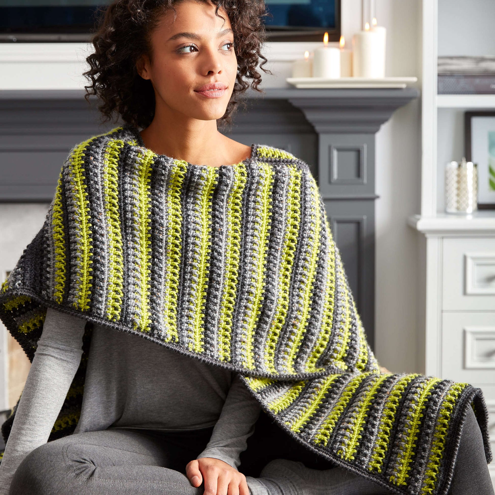 Free Caron Textured Stripes Crochet Ruana Pattern