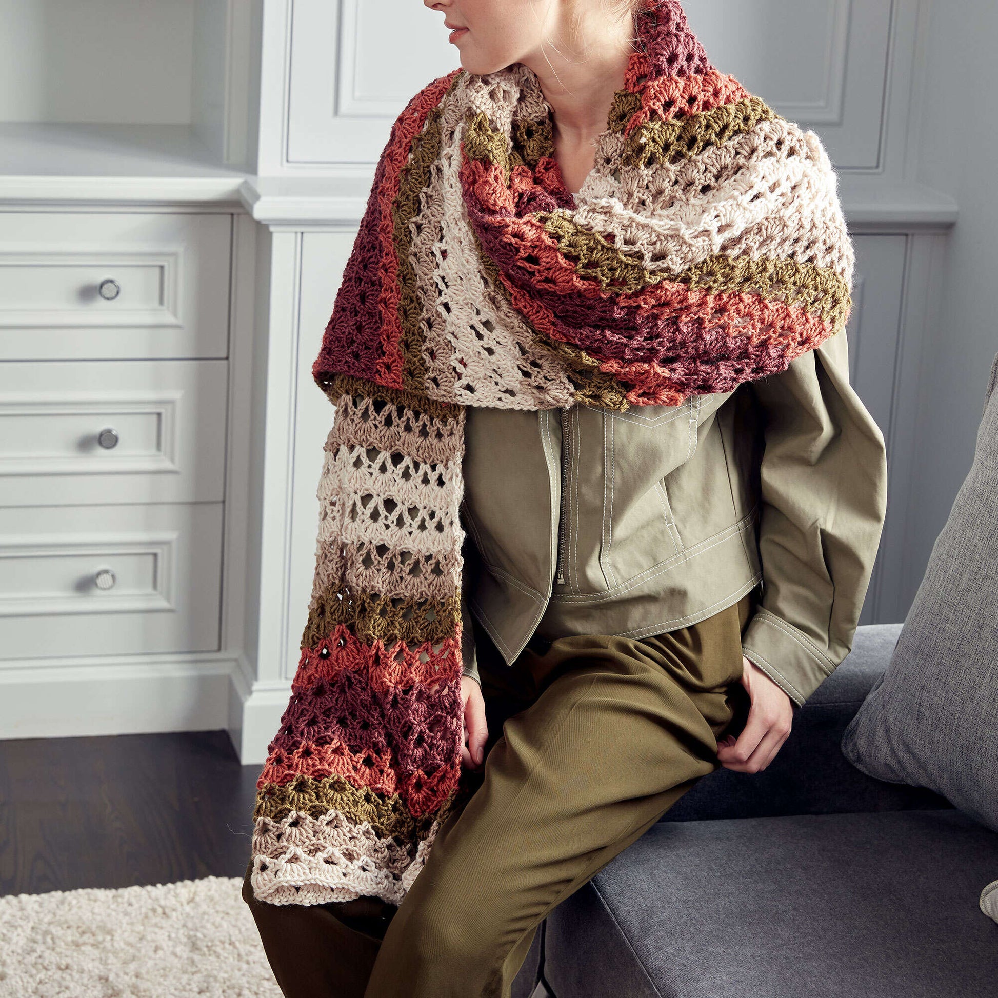Free Easy Caron X Pantone Striping Shells Shawl Crochet Pattern ...