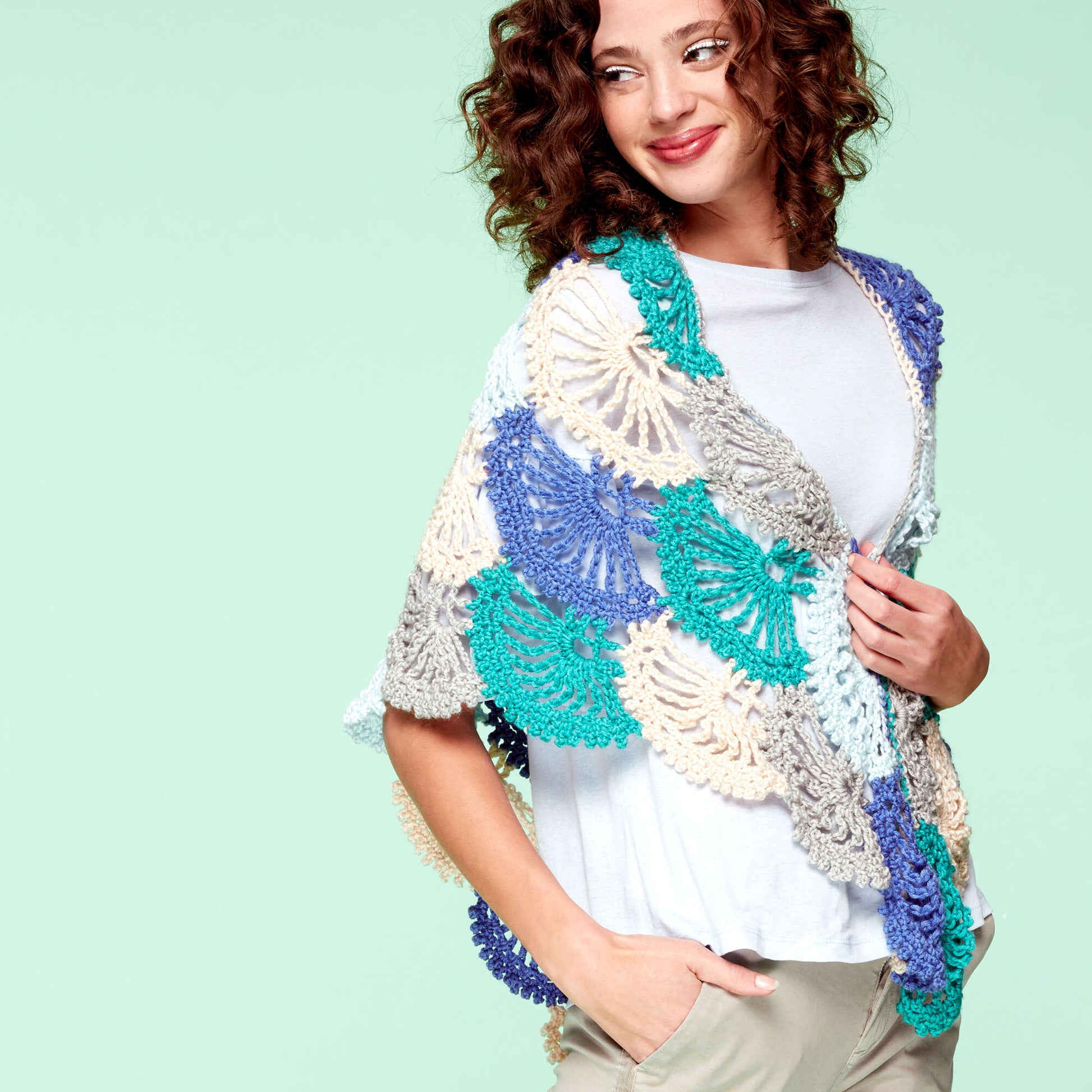 Free Caron X Pantone Lace Fans Crochet Shawl Pattern