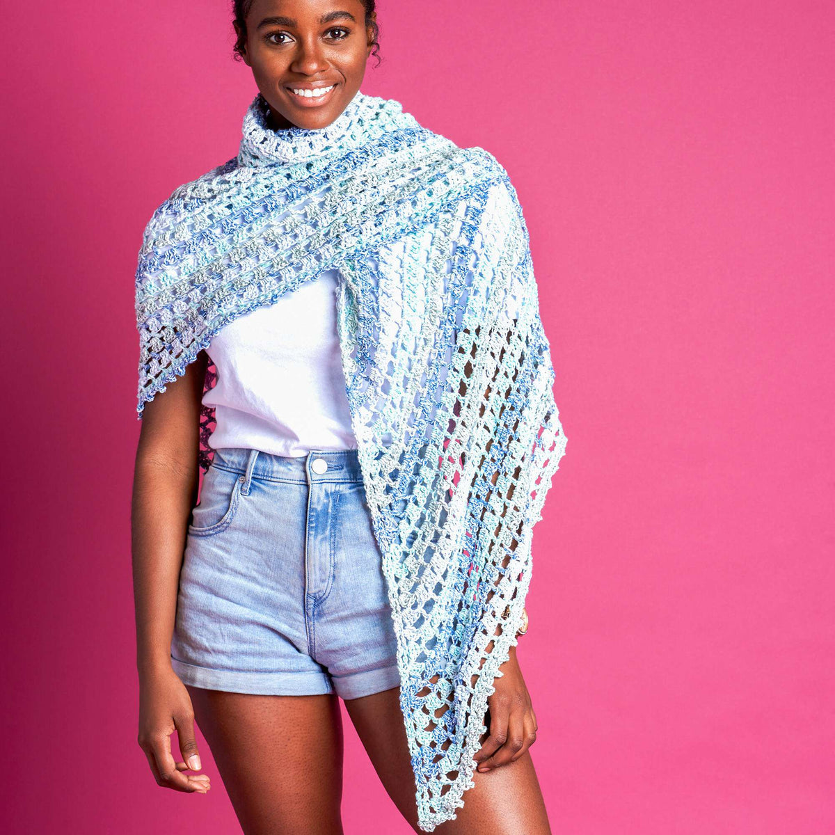 Crochet Shawl made in Caron Cotton Ripple Cakes yarn