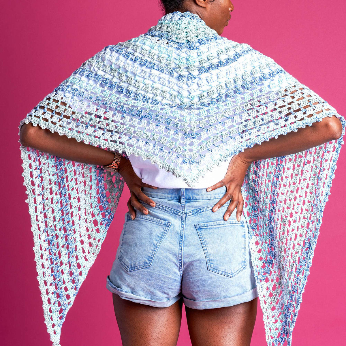 Crochet Shawl made in Caron Cotton Ripple Cakes yarn