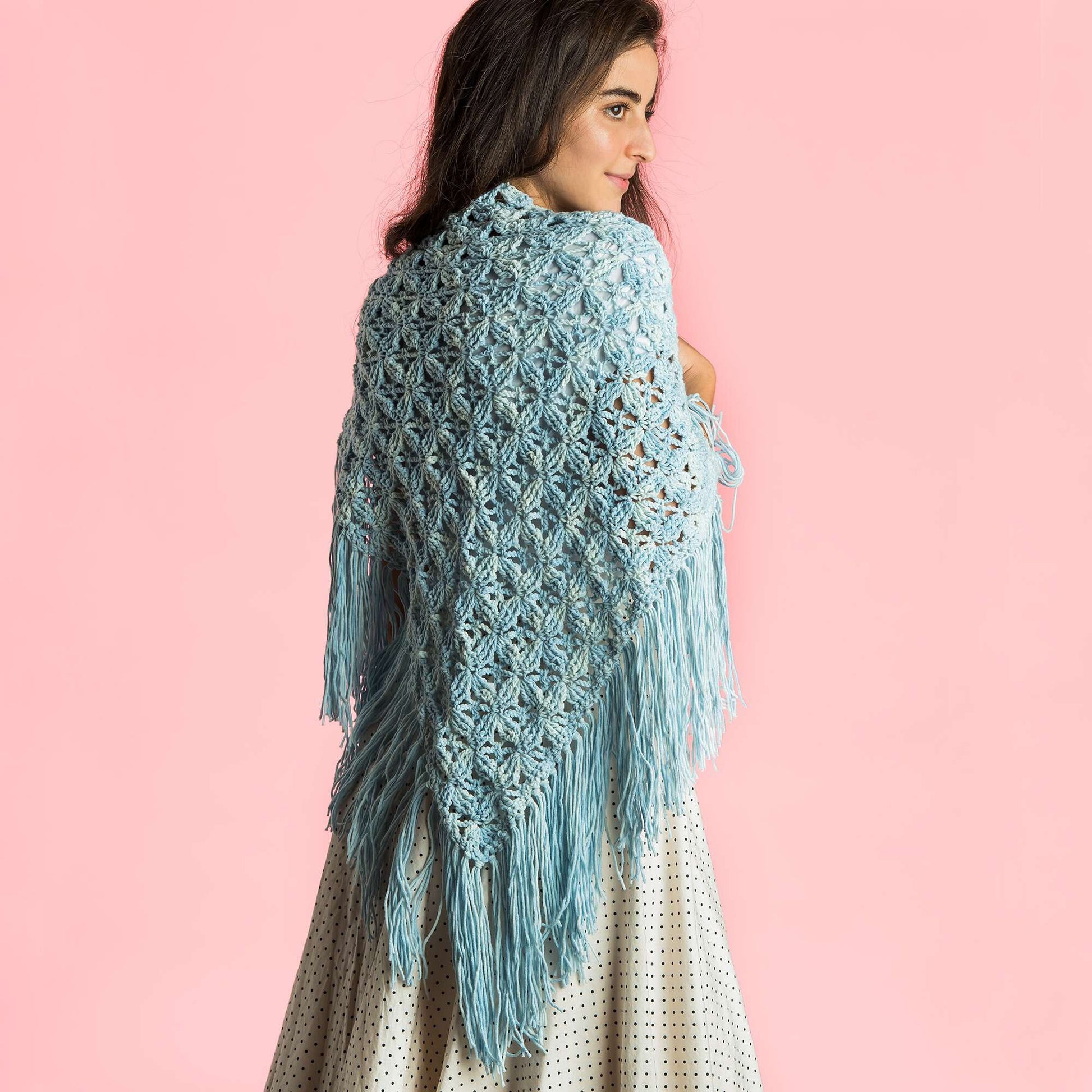 Free Caron Mock-rame Crochet Fringed Shawl Pattern