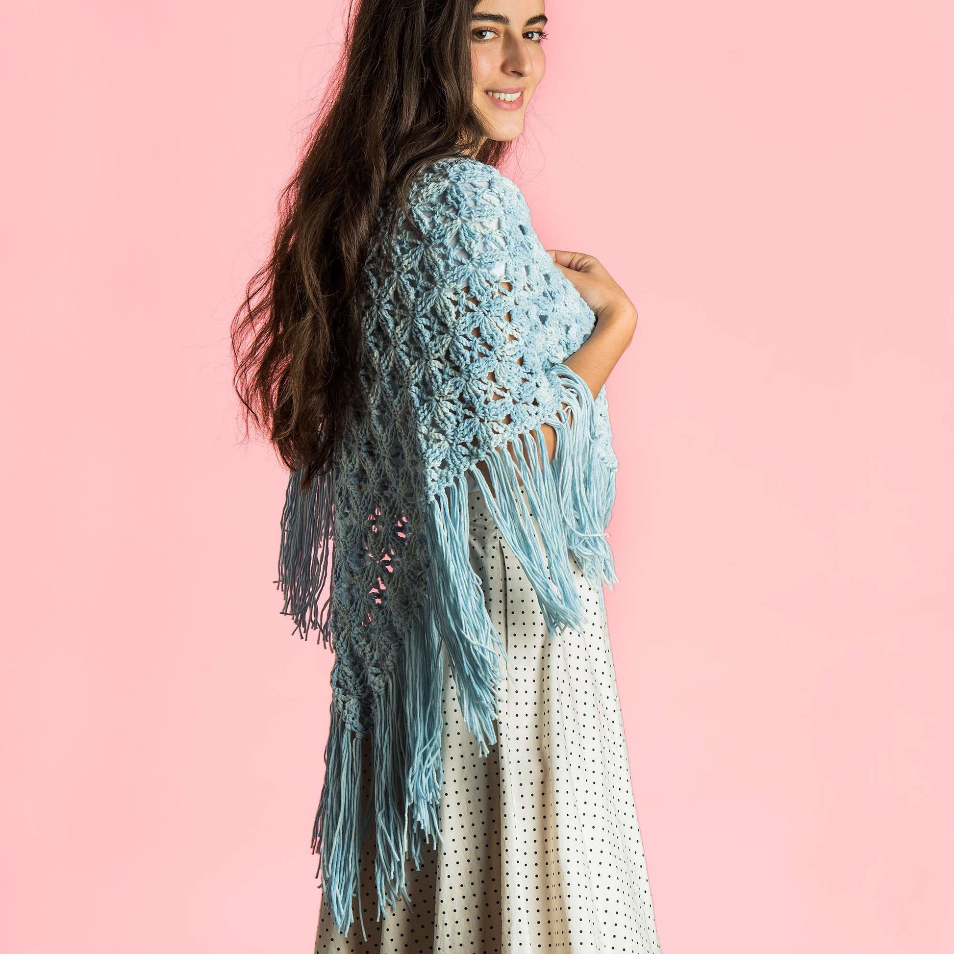Free Caron Mock-rame Crochet Fringed Shawl Pattern