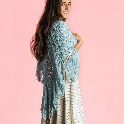 Caron Mock-rame Crochet Fringed Shawl Single Size