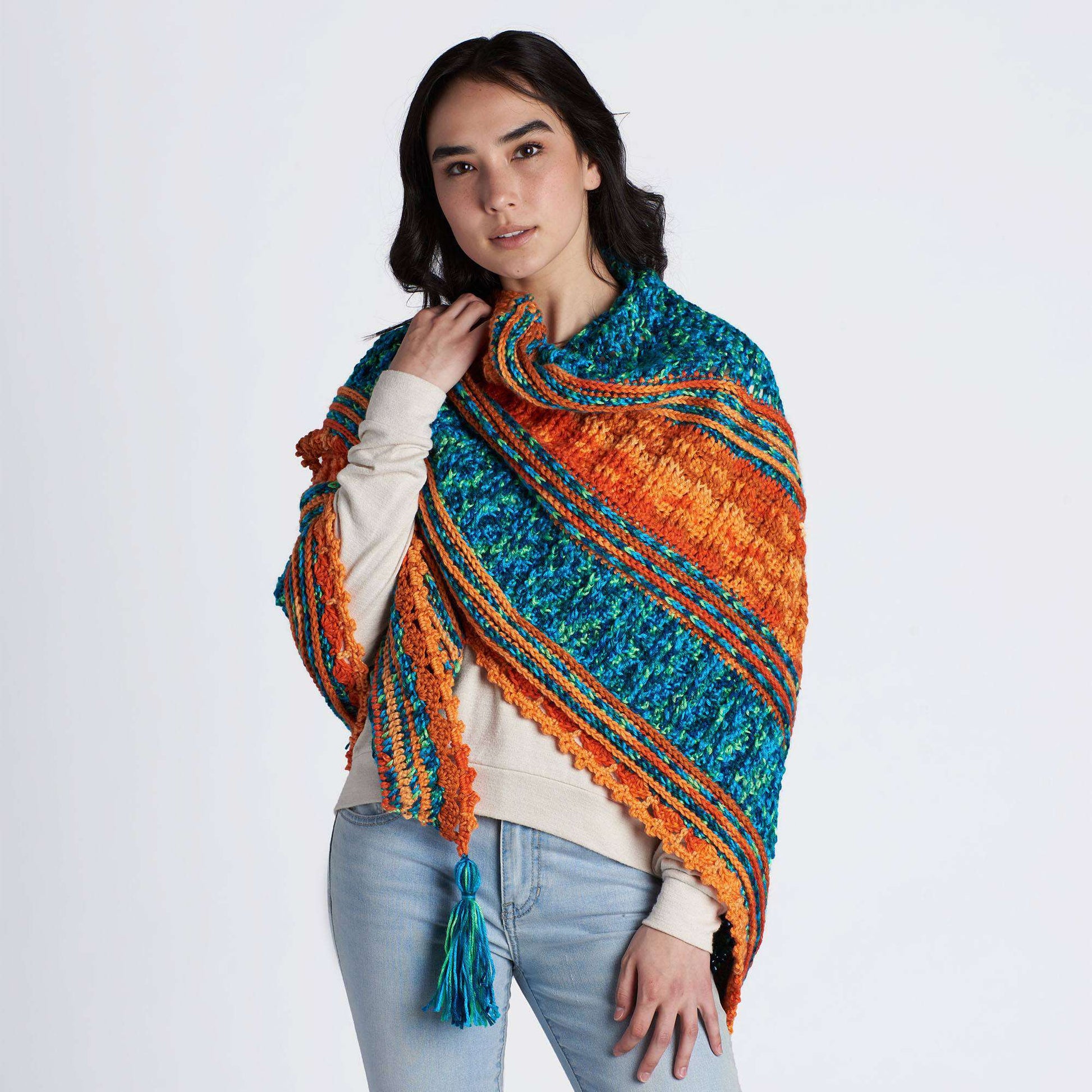 Free Caron Textured Triangular Crochet Shawl Pattern