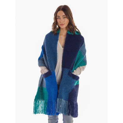 Caron Crochet Color Block Pocket Shawl Crochet Shawl made in Caron Big Donut O'Go yarn