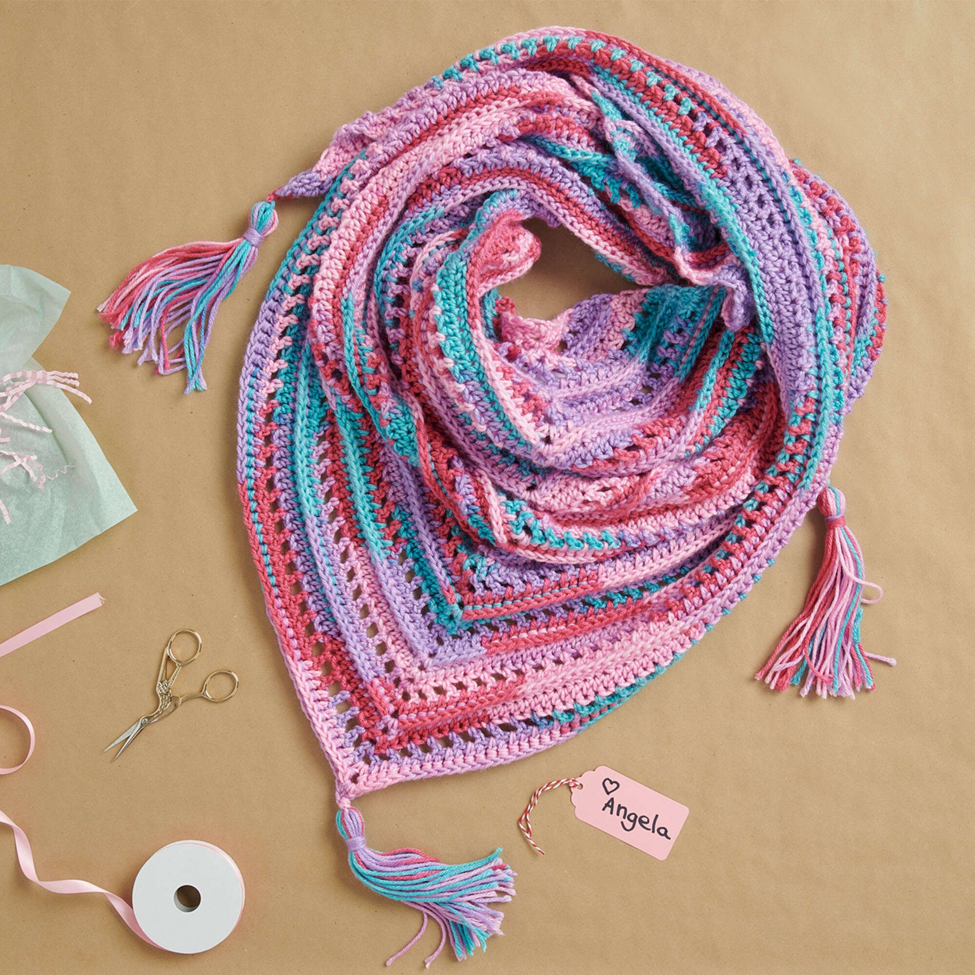 Free Caron Crochet Tassel Edge Shawl Pattern