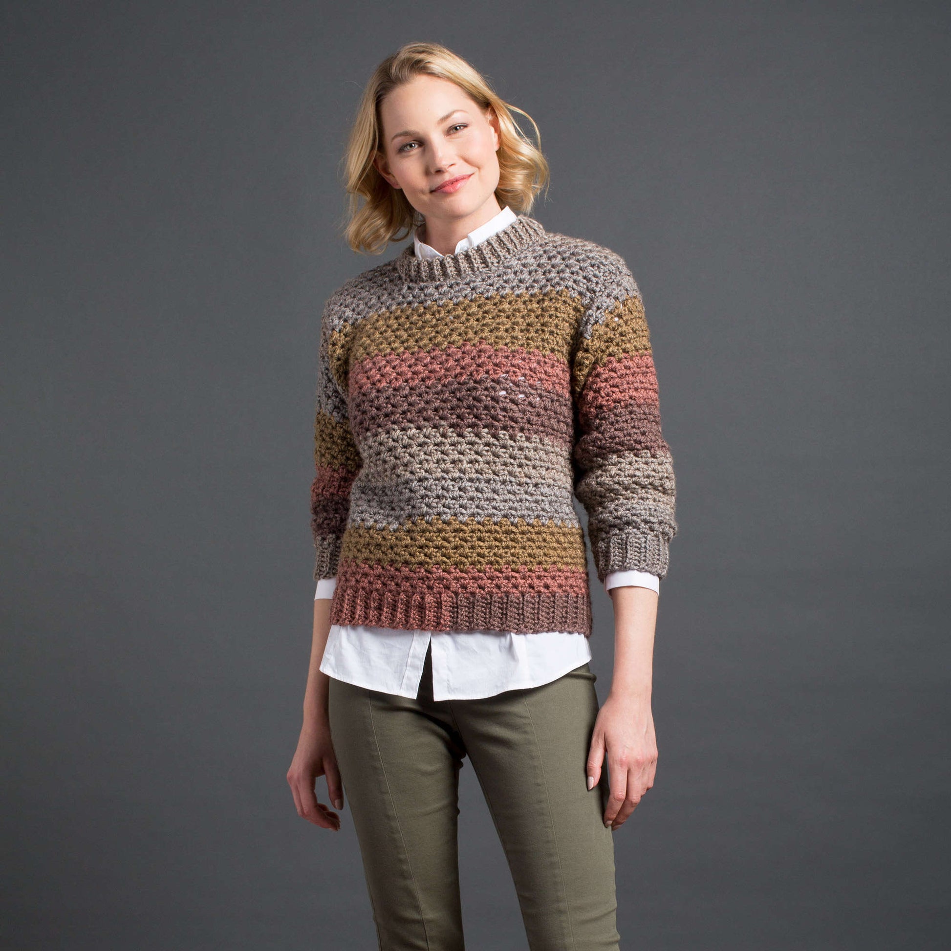 Free Caron Stepping Stripes Crochet Pullover Pattern