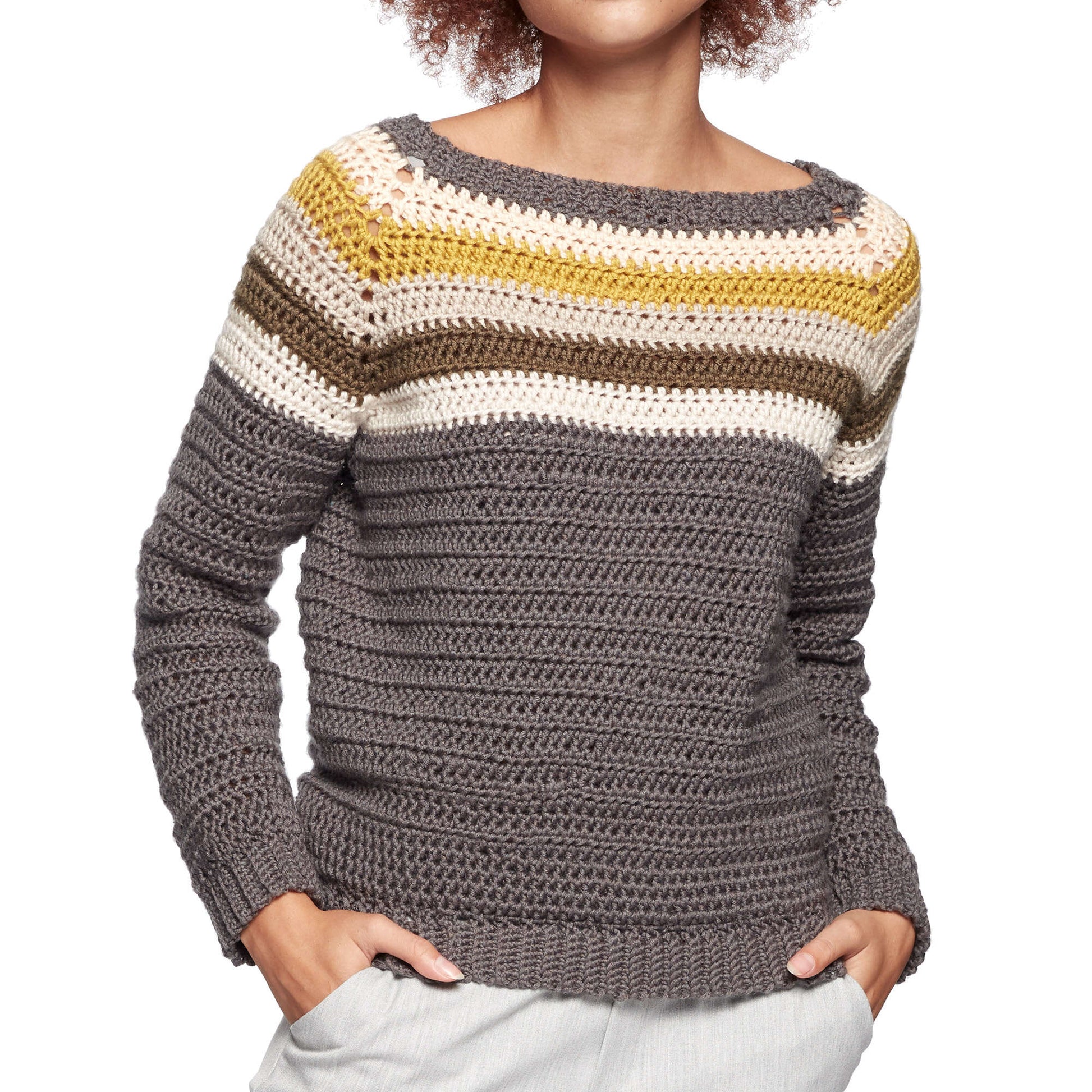 Free Caron X Pantone Crochet Colorwork Raglan Sweater Pattern