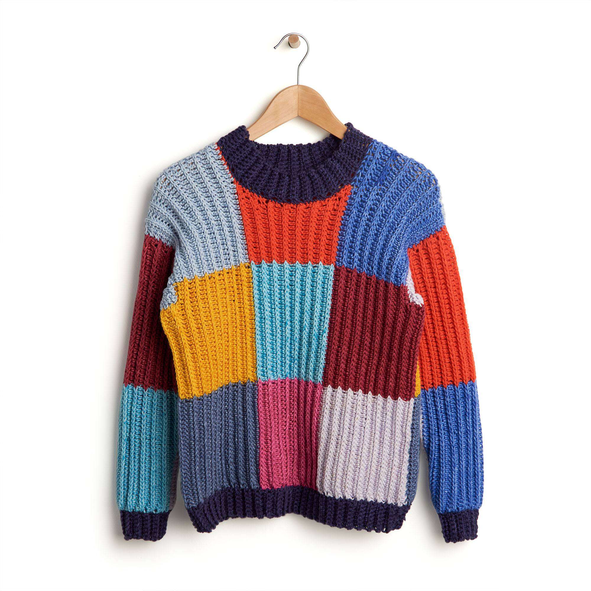 Free Caron Boxy Checks Crochet Sweater Pattern | Yarnspirations