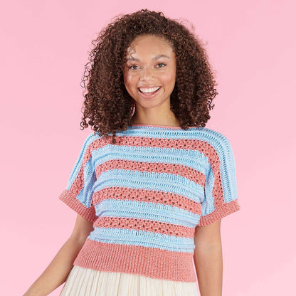 Caron Striped to a Tee Crochet Pullover M