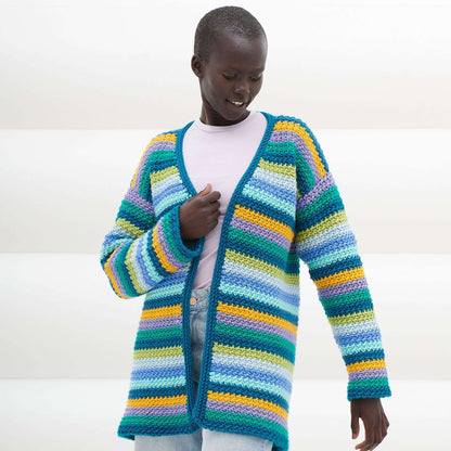 Caron Textured Stripes Crochet Cardigan L