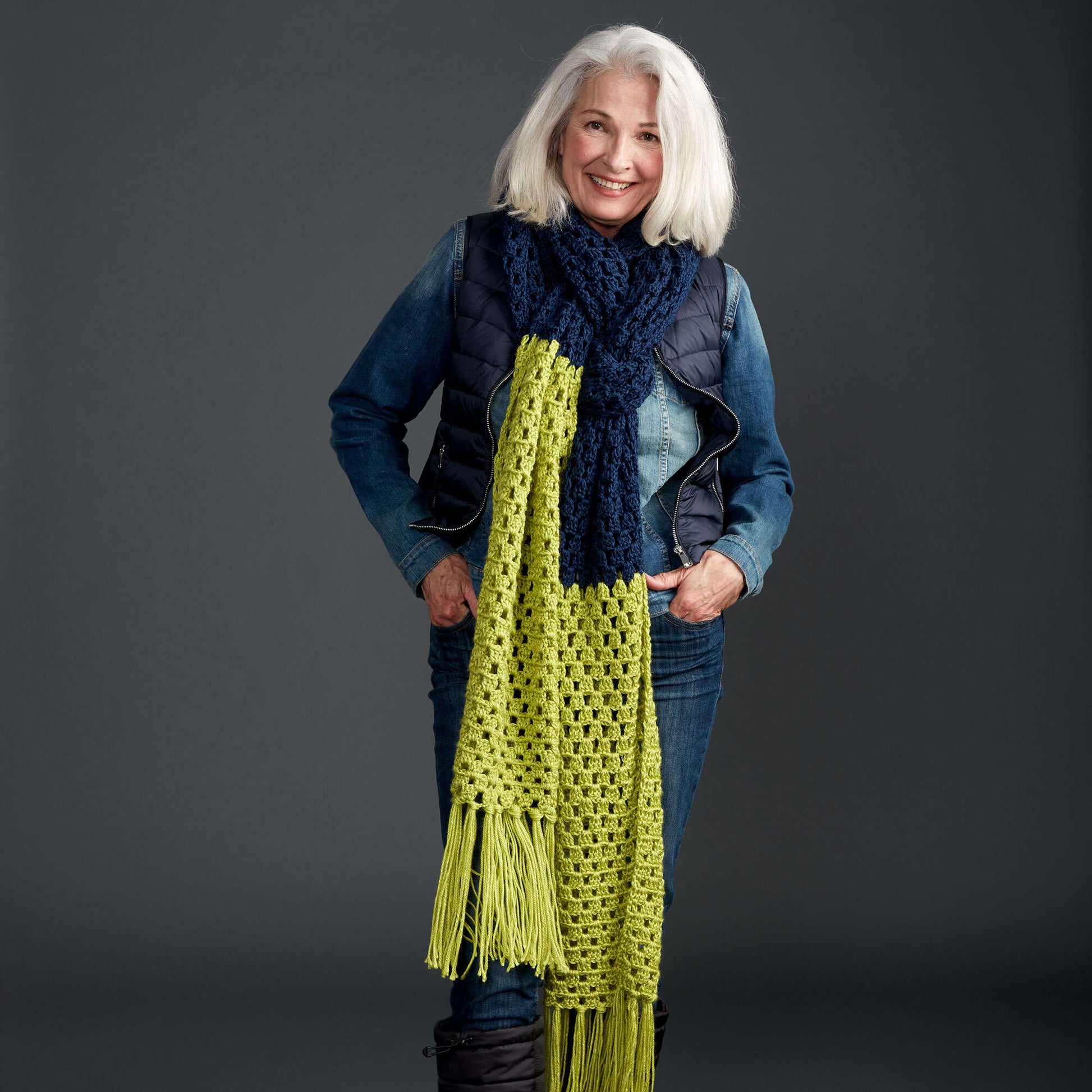 Free Caron Granny Takes A Dip Crochet Super Scarf Pattern