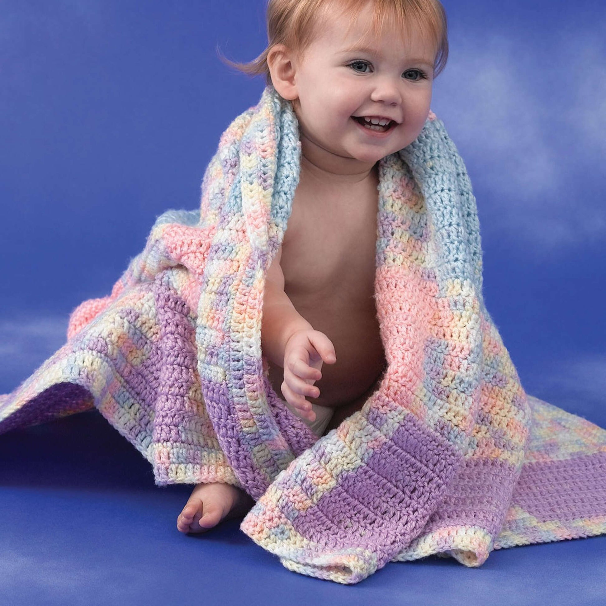Free Caron Patchwork Plaid Crochet Baby Blanket Pattern